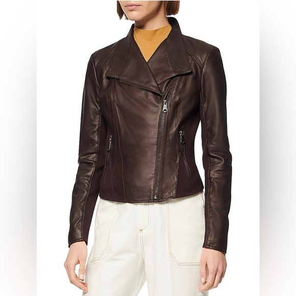 Marc New York Burgundy Andrew Marc women’s Fabian Leather Jacket Women XS - Picture 1 of 9